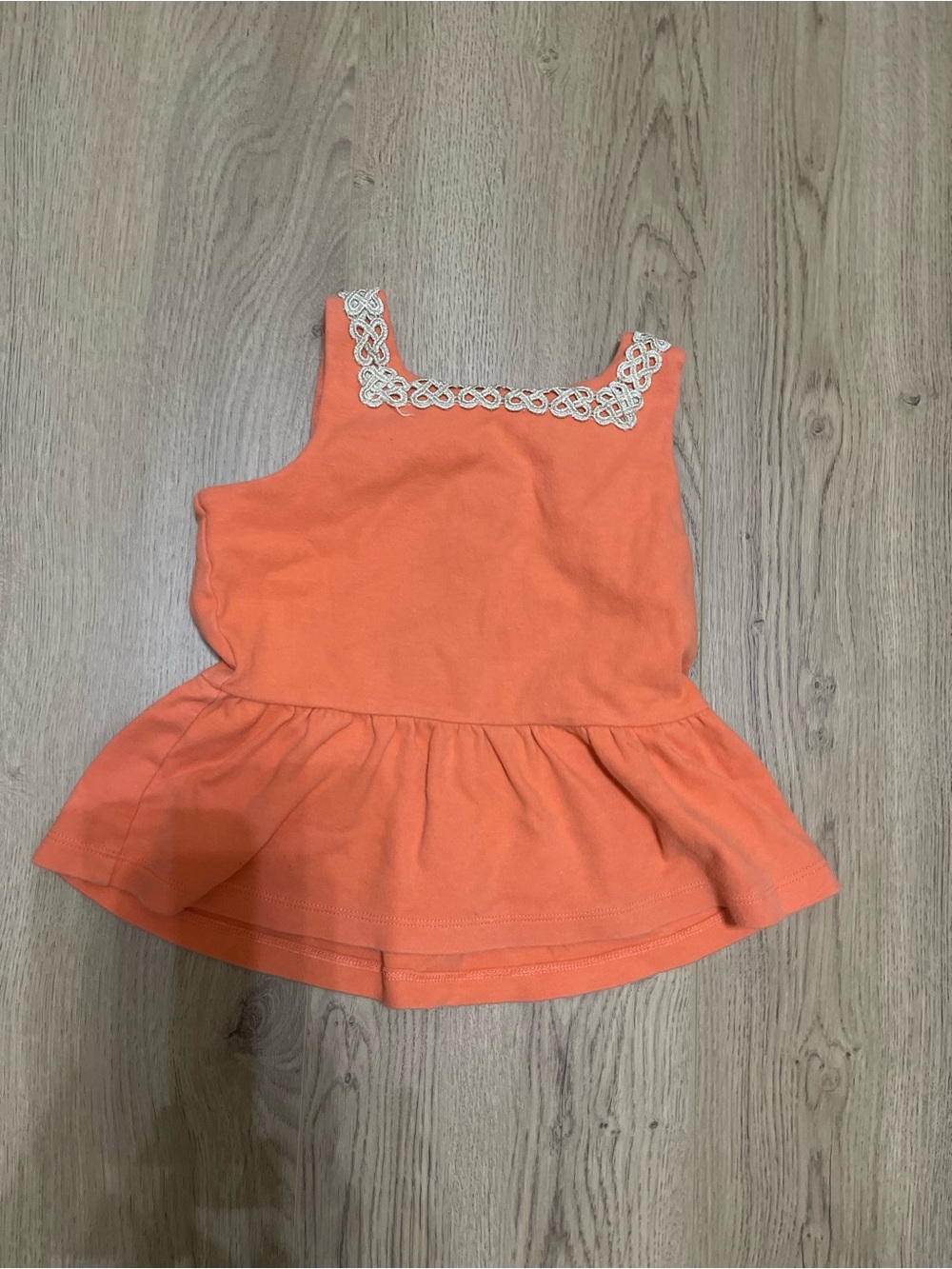 Janie and Jack Coral Peplum Tank with Cream Lace Trim (4)